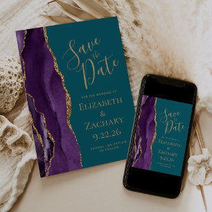 Save The Date Agate d'or violet moderne Turquoise Enregistrer la