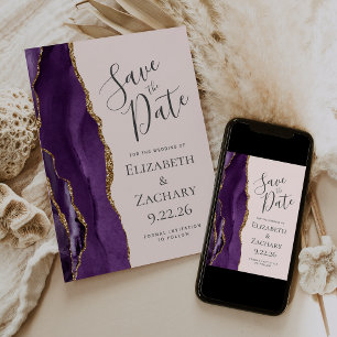 Save The Date Agate doré violet moderne rose vif Enregistrer la