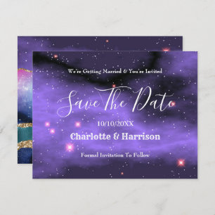 Save The Date Agate Marbre Cosmique Or Purple Turquoise Mariage