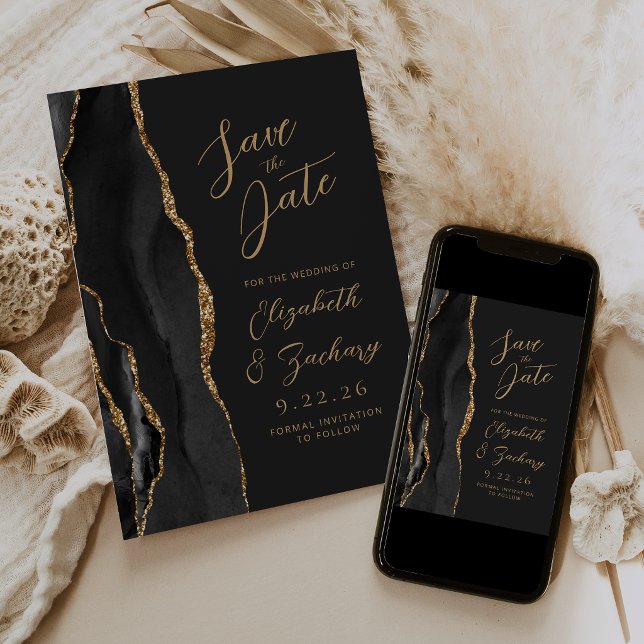 Save The Date Agate Noir Or Script Sombre Mariage Économiser (Créateur téléchargé)