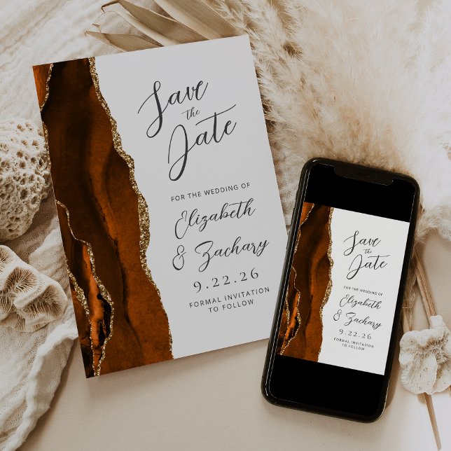 Save The Date Agate Orange Brûlé Or Mariage Économiser (Créateur téléchargé)