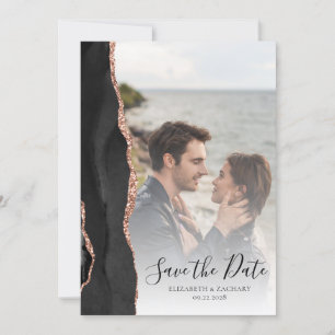 Save The Date Agate photo moderne Black Rose Gold Enregistrer la