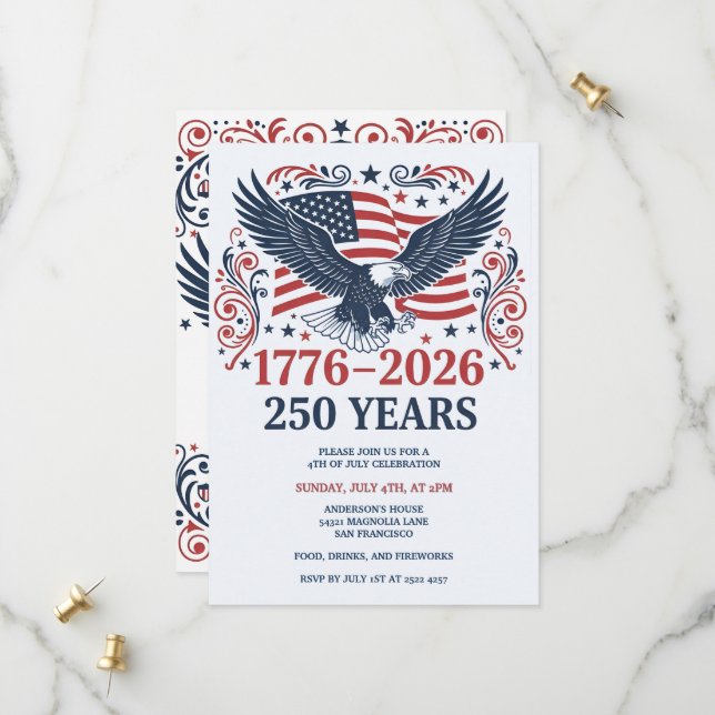 Save The Date Aigle américain 250 ans du 4 juillet Fr  (Devant/Arrière en situation)