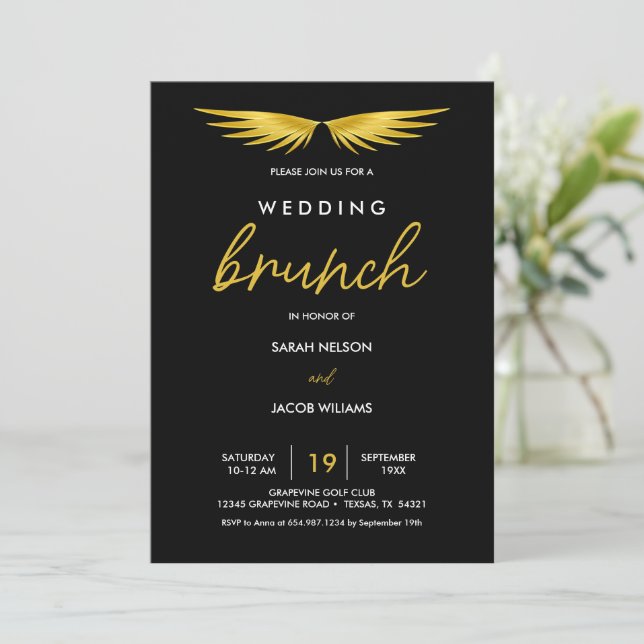 Save The Date Ailes dorées, brunch après mariage noir (Debout devant)