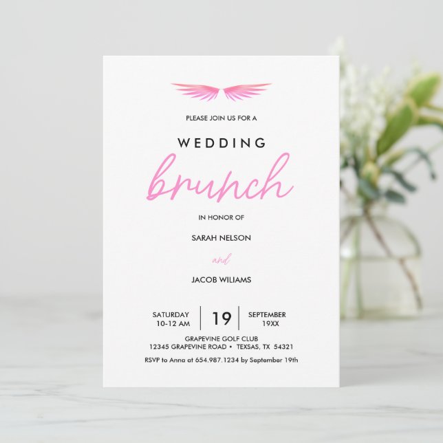 Save The Date Ailes roses, brunch blanc après le mariage (Debout devant)