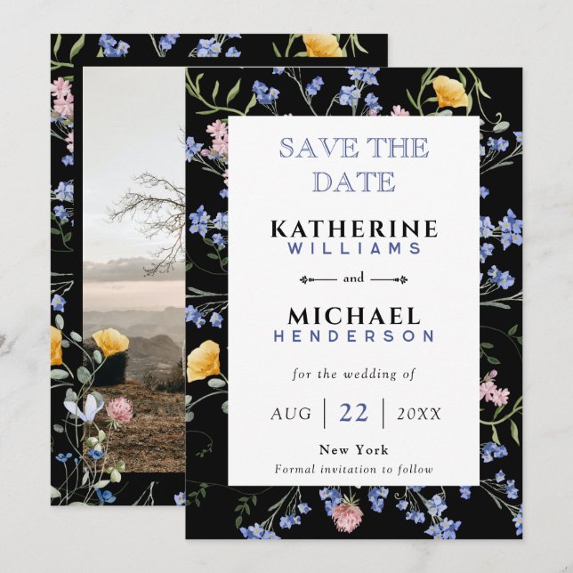 Save The Date Ajouter une image & Fleurs sauvages aquarelle prai (Devant / Derrière)