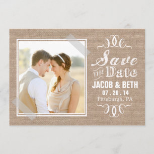 Save The Date Ajouter votre propre photo Rustic Burlap Enregistr