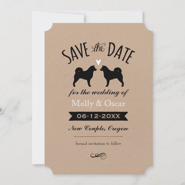 Save The Date Alaskan Malamute Silhouettes Mariage Enregistrer l (Devant)
