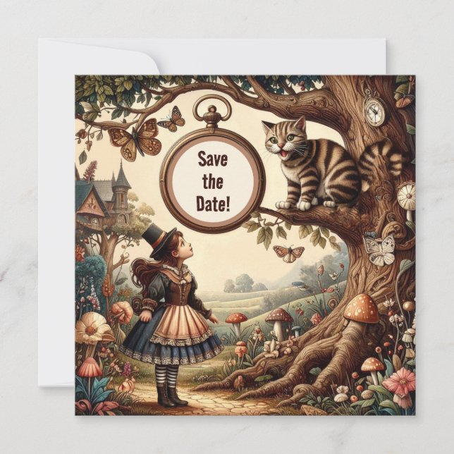 Save The Date Alice et Chat du Cheshire : Fantaisie Merveilleuse (Devant)