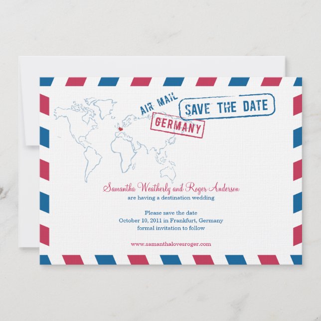 Save The Date Allemagne Air Mail Mariage Enregistrer La Date (Devant)