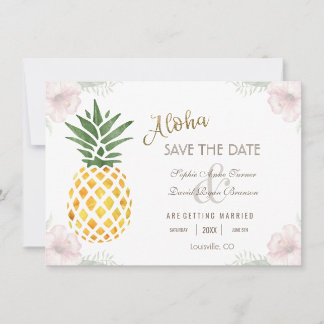 Save The Date Aloha Tropical Pineapple Beach ÉCONOMISER LA DATE (Devant)