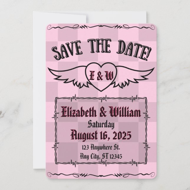 Save The Date Alternative gothique À damiers Coeur de tatouage (Devant)