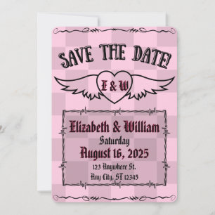 Save The Date Alternative gothique À damiers Coeur de tatouage