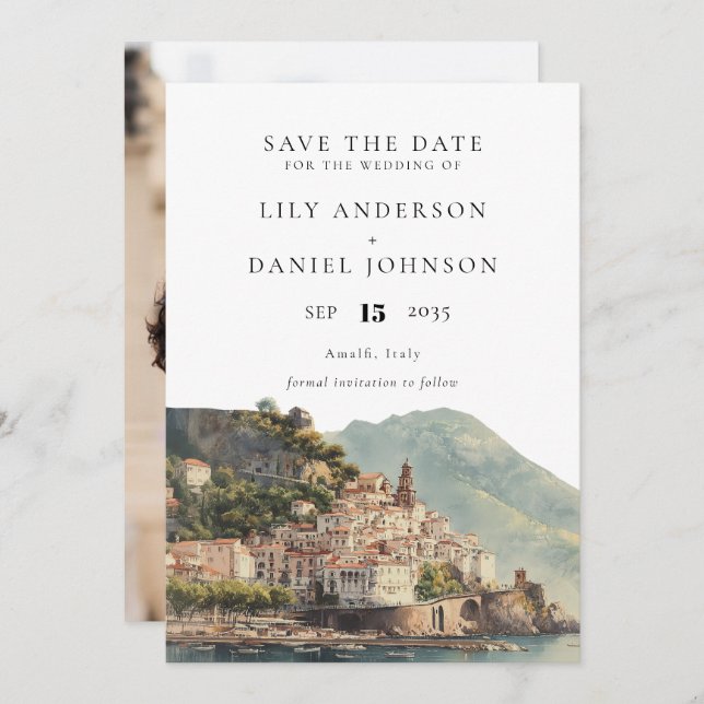 Save The Date Amalfi Italian Watercolor Photo Wedding (Devant / Derrière)