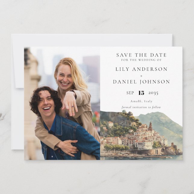 Save The Date Amalfi Italian Watercolor Photo Wedding (Devant)
