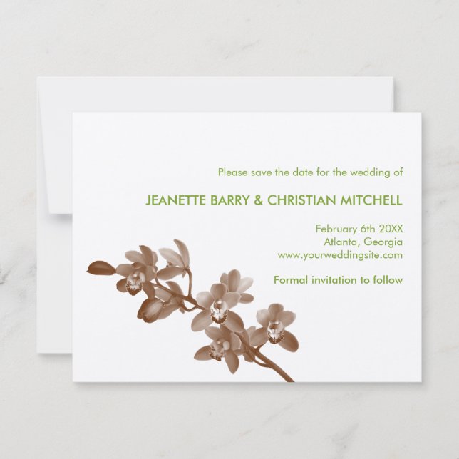 Save The Date Amant orchidée mariage vert moderne enregistrer la (Devant)