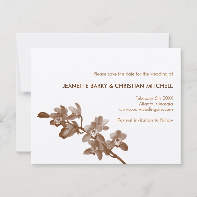 Save The Date Amant orchidée marron mariage moderne enregistrer  (Devant)
