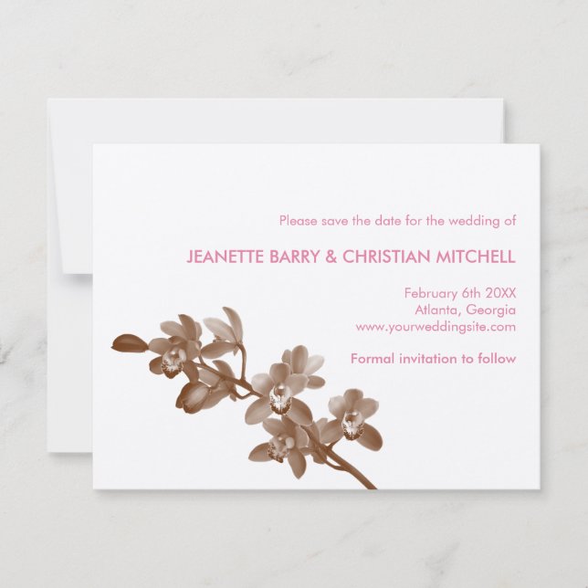 Save The Date Amant orchidée rose mariage moderne enregistrer la (Devant)
