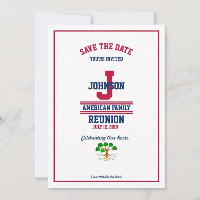 Save The Date American ou State Family Reunion Rouge Blanc Bleu (Devant)