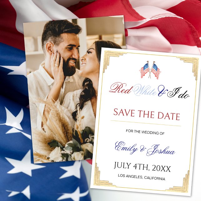Save The Date American USA Flag Enregistrer la date Photo Invita (Créateur téléchargé)