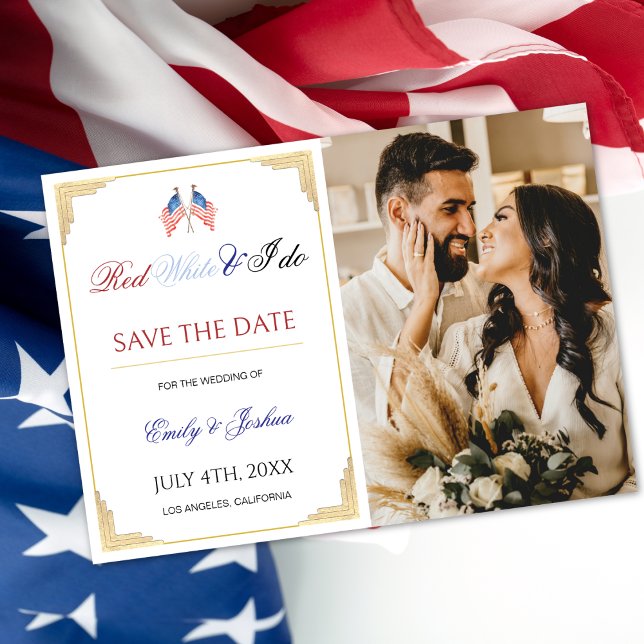 Save The Date American USA Flag Enregistrer la date Photo Invita (Créateur téléchargé)