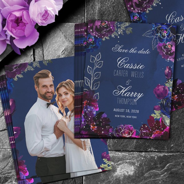 Save The Date Amethyst Sapphire Navy Jewel Tone Photo (Créateur téléchargé)