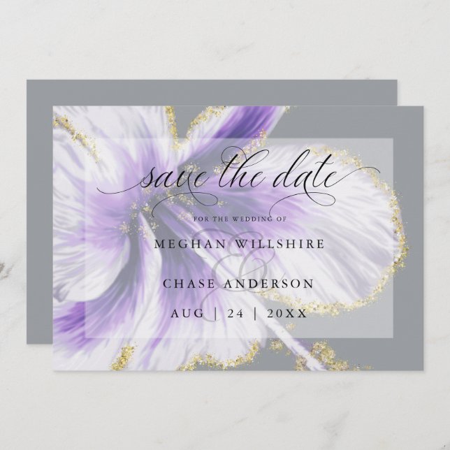 Save The Date Améthyste Purple Fleur Tropicale Aquarelle (Devant / Derrière)