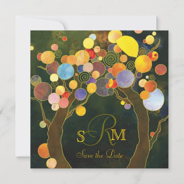 Save The Date Amour Arbres Monogramme Mariage (Devant)