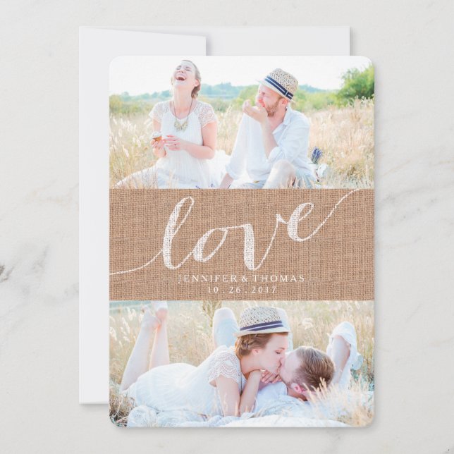 SAVE THE DATE AMOUR DE BURLAP RUSTIQUE | ENREGISTRER LA DATE (Devant)