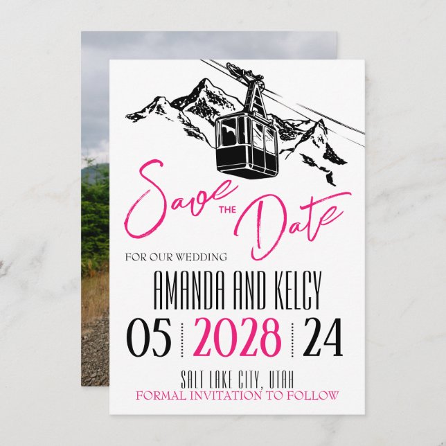 Save The Date Amour de montagne Magenta (Devant / Derrière)