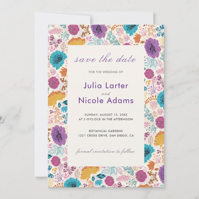 Save The Date Amour Fleurissant Fleurs Romantiques Rose Violet M (Devant)