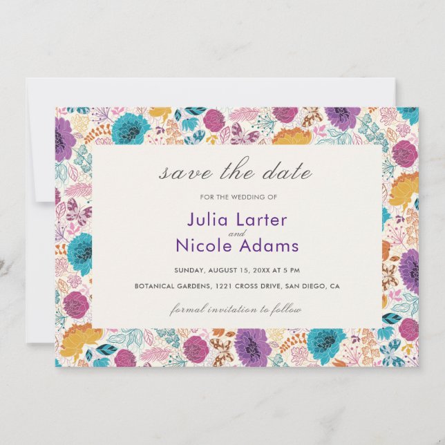 Save The Date Amour Fleurissant Fleurs Romantiques Rose Violet M (Devant)