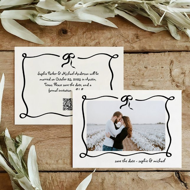 Save The Date Amour | Illustration French Bow and Photo Mariage (Créateur téléchargé)