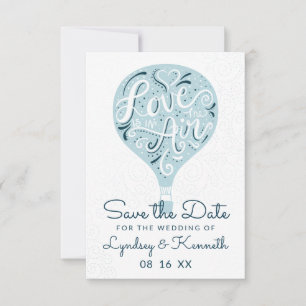Save The Date Amour Lettré à la main Bleu clair à chaud ballon