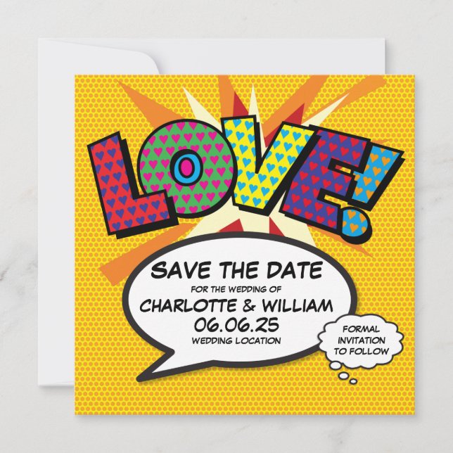 Save The Date AMOUR Sauvegarder la Date Amusant Rétro Bande Dess (Devant)
