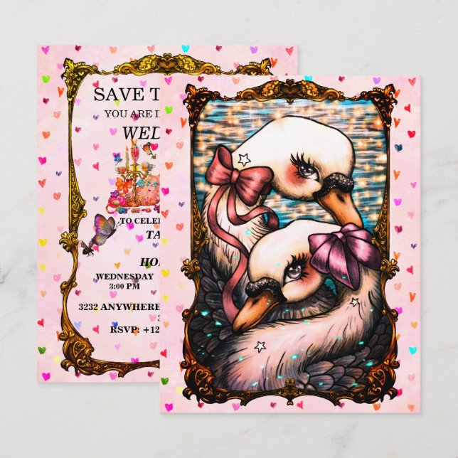 Save The Date Amoureux de cygnes (Devant / Derrière)