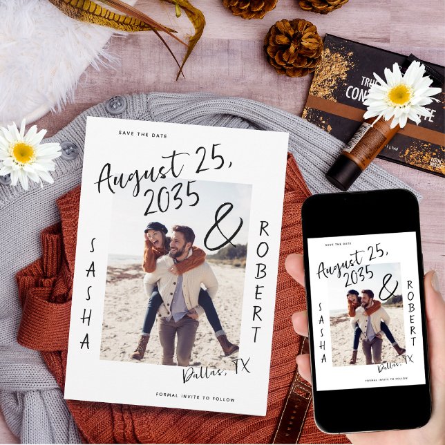 Save The Date Ampersand de mariage photo écriture manuscrite sty (Créateur téléchargé)