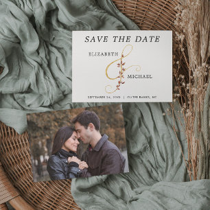 Save The Date Ampersand d'or simple photo Mariage de automne