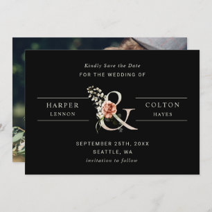 Save The Date Ampersand floral Elégant mariage noir photo