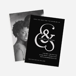 Save The Date Ampersand lunaire Moody Black Photo Back