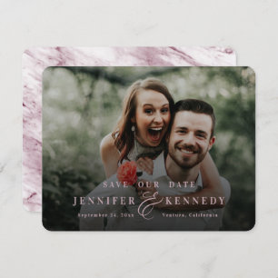 Save The Date Ampersand luxueux en marbre rose poussiéreux et ph