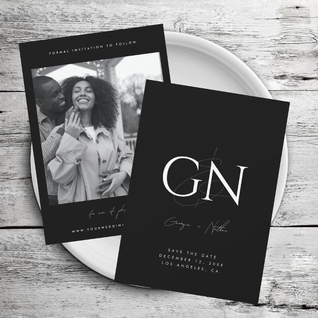 Save The Date Ampersand Monogramme noir blanc Photo Script moder (Créateur téléchargé)