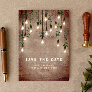 Save The Date Ampoules vintages Mariage botanique en brique rust