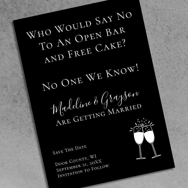 Save The Date Amusant Open Bar Gratuit Mariage De Gâteau Enregis (Créateur téléchargé)