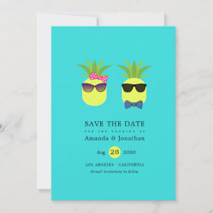 Save The Date Ananas amusants Turquoise & Lemon Tropical Summer