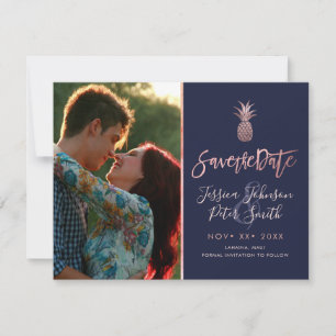 Save The Date Ananas rose d'or+do-it-yourself Arrière - plan ble