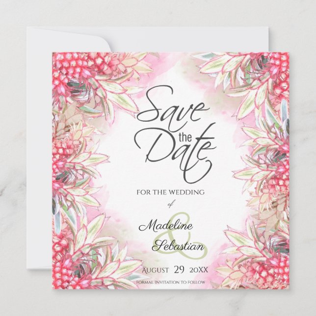 Save The Date Ananas roses exotiques (Devant)