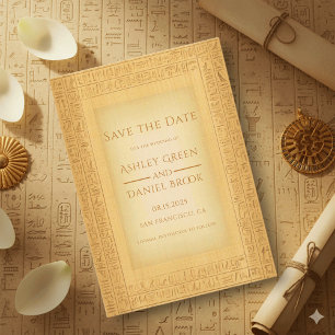 Save The Date Anciens motifs hiéroglyphiques dorés Mariage égypt