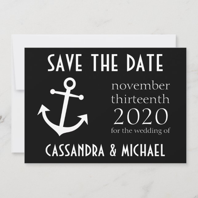 Save The Date Ancre Bateau Enregistrer La Date (Noir) (Devant)