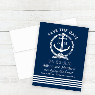 Save The Date Ancre Bleue de la marine nautique Mariage